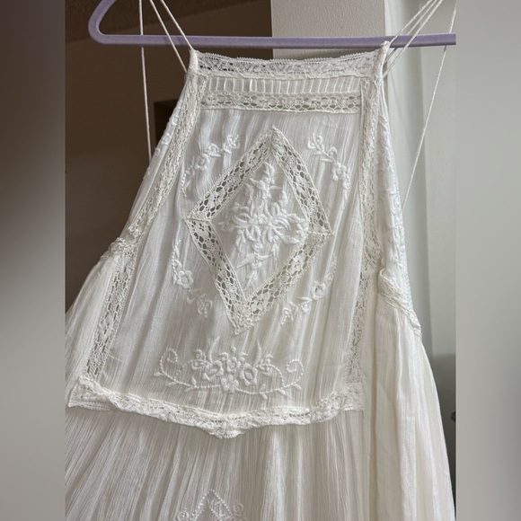 Free People Women's Embroidered Withe Backless Maxi Dress Size L - Picture 3 of 5